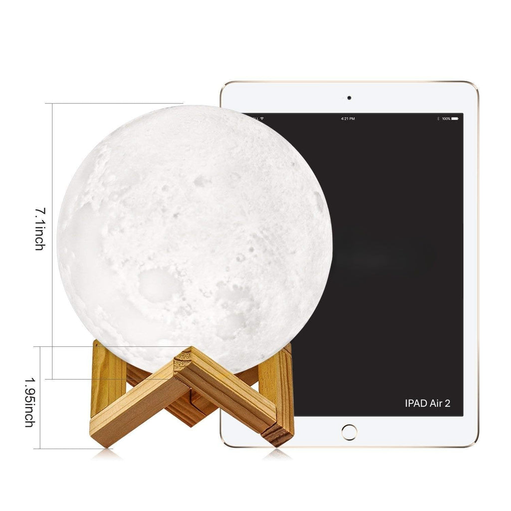 Decorative LED Moon Lamp displayed in a living room with ambient lighting.