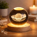 3D crystal planet lamp with wooden LED base