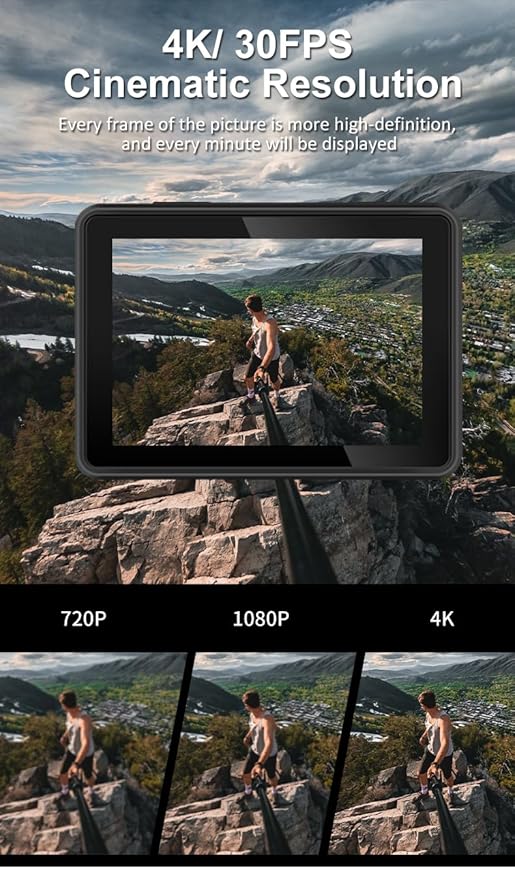 "4K waterproof action camera for outdoor adventures and sports."