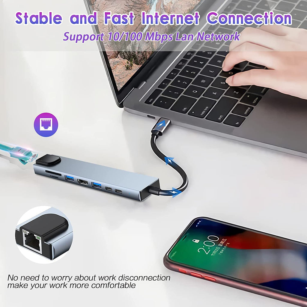 Gadnix 8 in 1 USB C Hub Adapter with HDMI Ethernet USB 3.0 and Card Reader