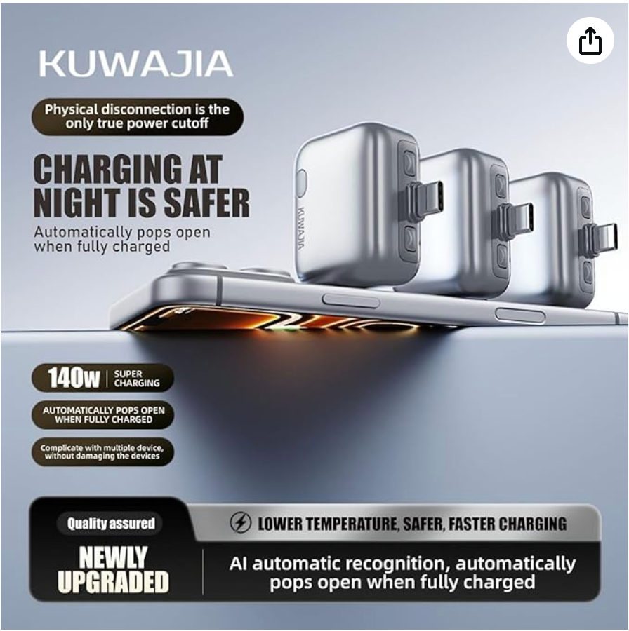KUWAJIA KH-51 USB-C Auto Disconnect Charging Adapter with intelligent battery protection and automatic power cutoff after full charge.