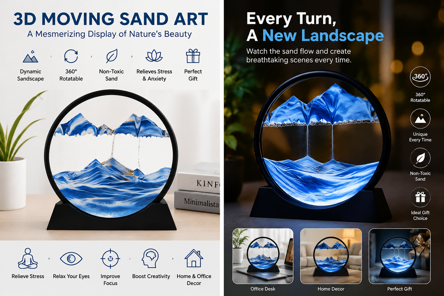 3D Moving Sand Art Frame | Relaxing Sandscape Home Decor