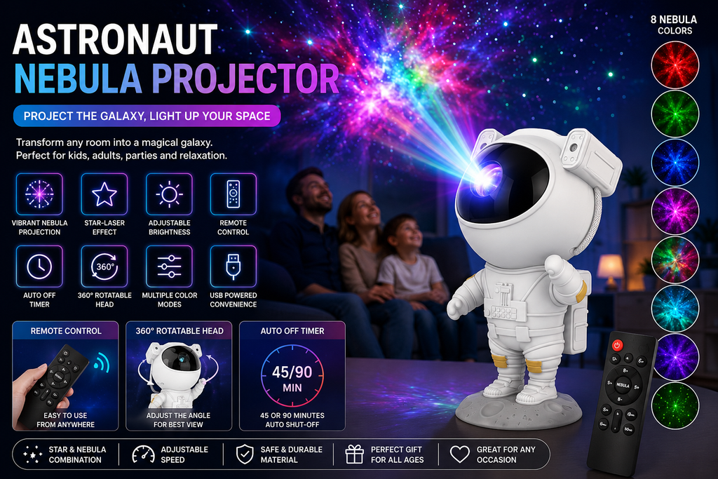 Astronaut Galaxy Star Projector Night Light with Remote Control