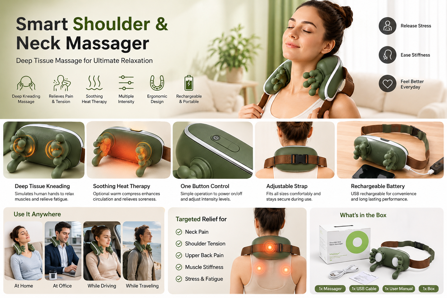Smart Shoulder & Neck Massager – Deep Tissue Relaxation Massage Belt