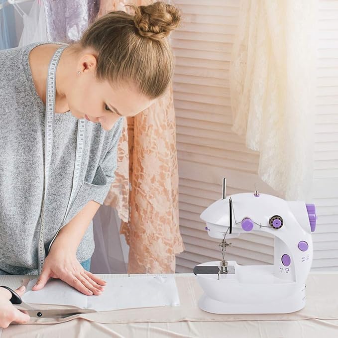Compact electric sewing machine with accessories