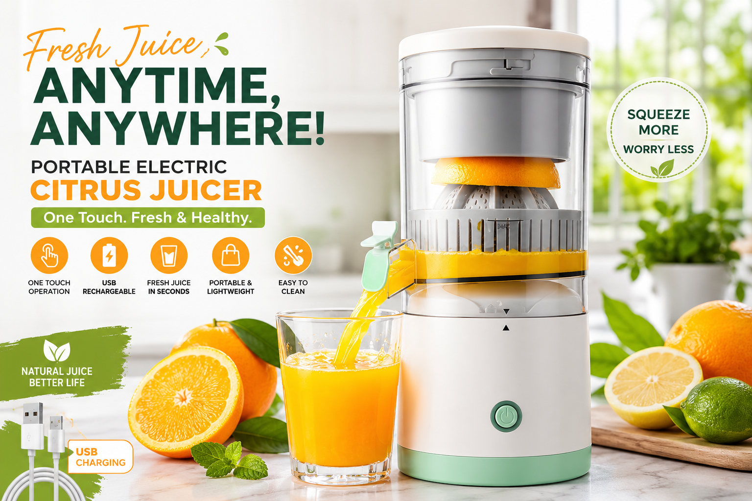 Compact orange and lemon juicer for home kitchen