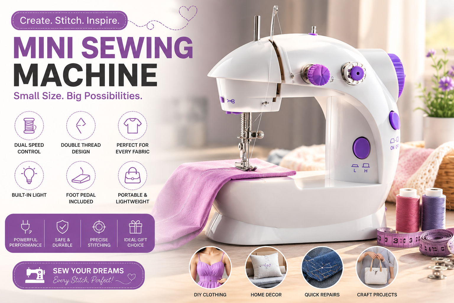Dual-speed sewing machine with automatic bobbin winding