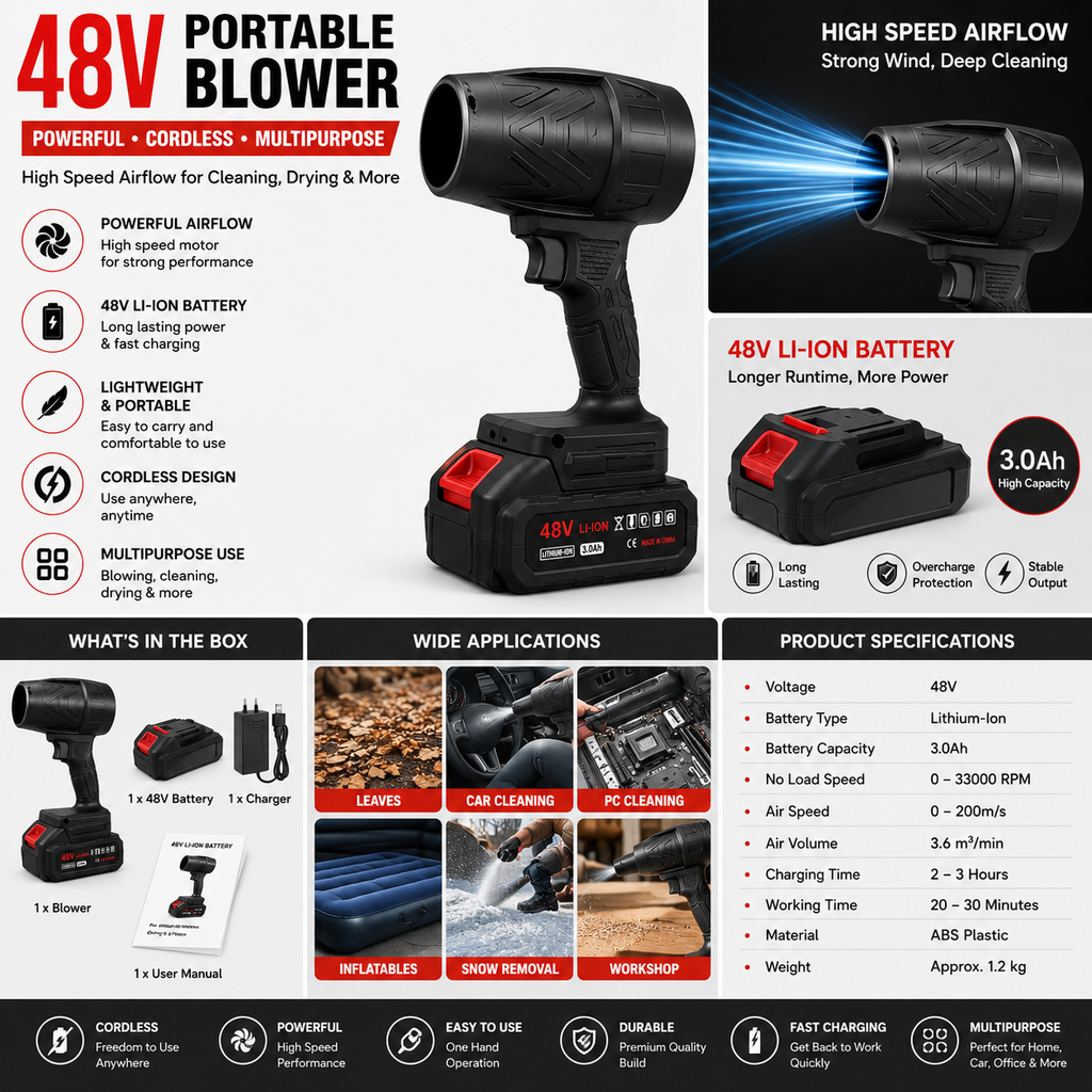 Gadnix 48V cordless turbo air duster with rechargeable lithium battery