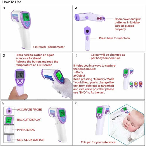 Premium Non-Contact Infrared Forehead Thermometer – 1 Second Digital Temperature Scanner with Fever Alarm & Memory Recall