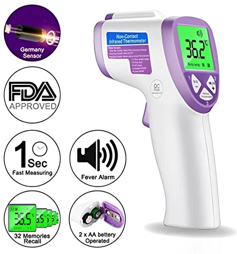 Premium Non-Contact Infrared Forehead Thermometer – 1 Second Digital Temperature Scanner with Fever Alarm & Memory Recall