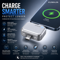 KUWAJIA KH-51 auto disconnect adapter connected to a smartphone, automatically stopping charging after the battery reaches 100% for safer overnight charging.