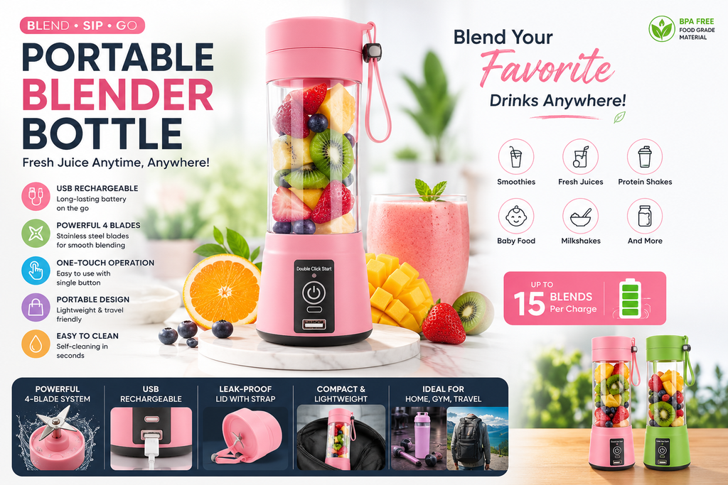 Portable smoothie blender with fresh fruits and juice