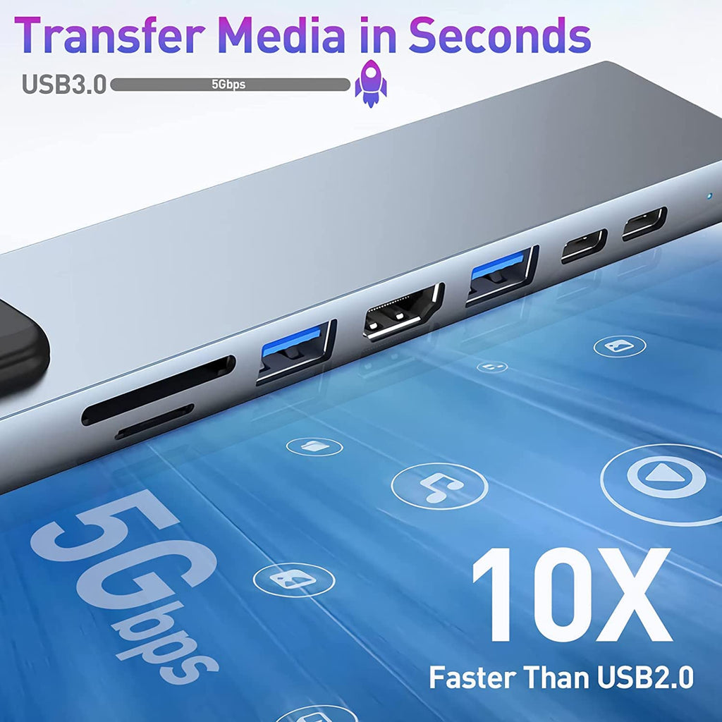 Premium aluminum 8 in 1 USB C Hub for MacBook and laptops