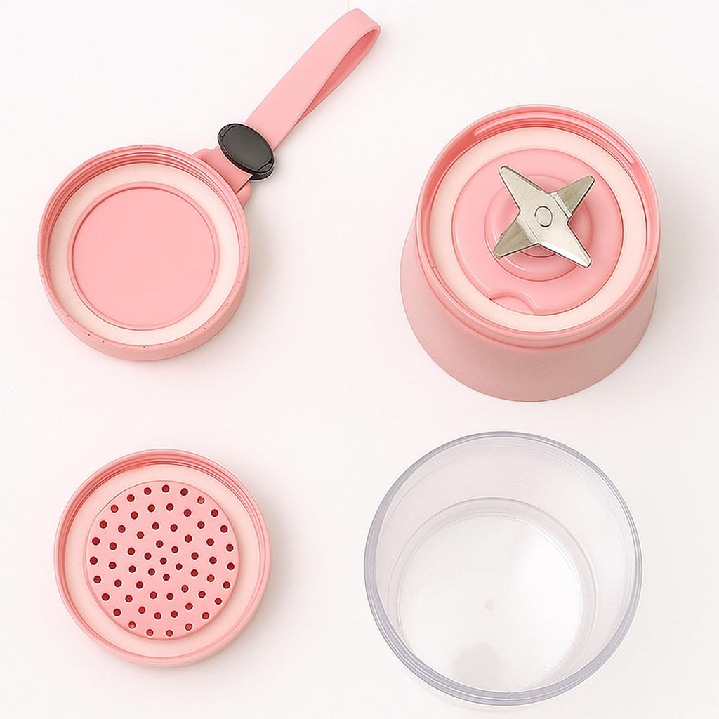 Rechargeable blender bottle with stainless steel blades