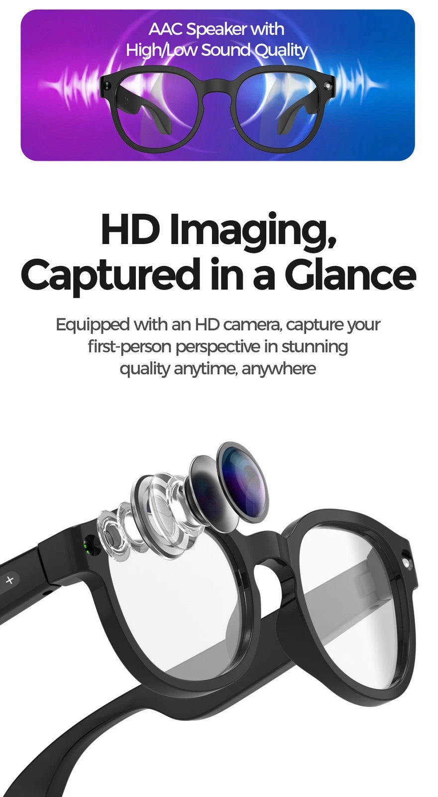 Smart AI Glasses with Ultra HD Video Camera & Open-Ear Audio