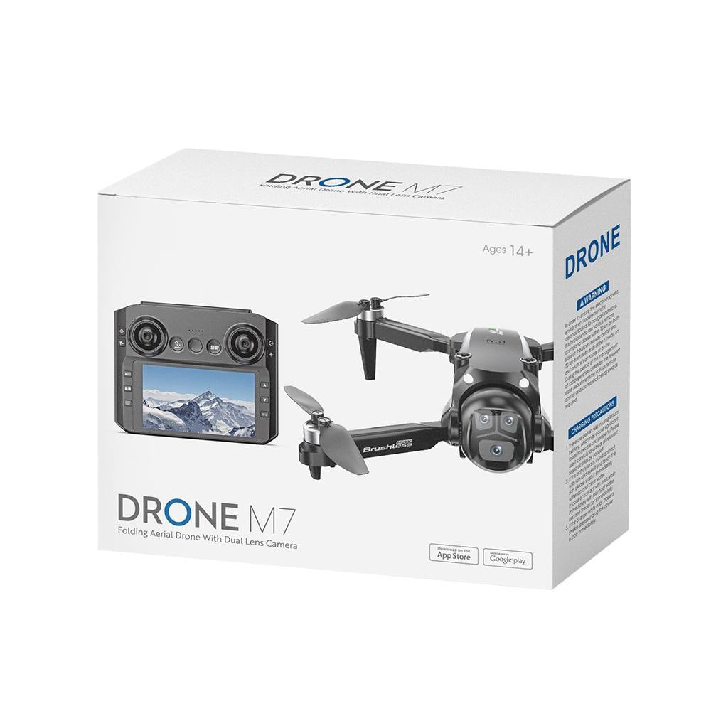 M7 Foldable Dual Camera Drone with HD Screen Controller – Brushless Motor FPV Quadcopter