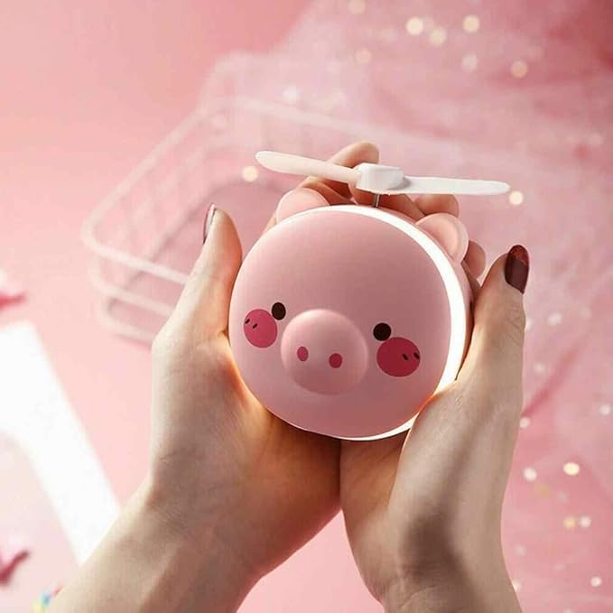 Cute Bear Mini Handheld Fan with Mirror & LED Light – Portable USB Rechargeable Fan
