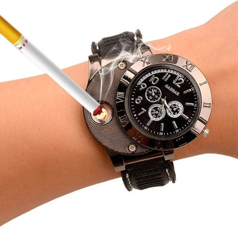 Luxury Watch Lighter – Analog Quartz Wrist Watch with Built-in Windproof Lighter